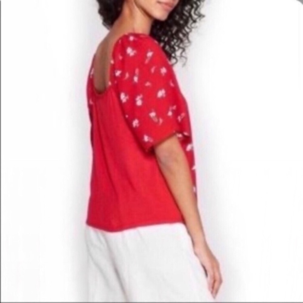 NWT A New Day Red Floral Square Neck Blouse - Picture 3 of 7
